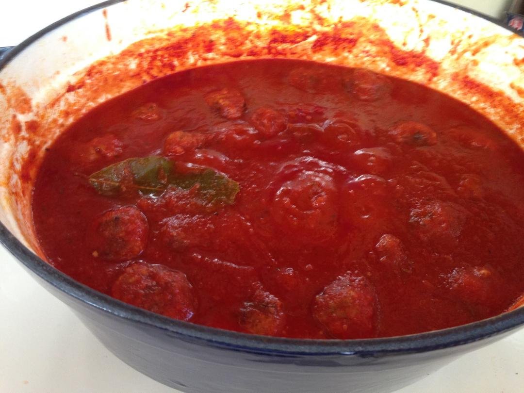 Spaghetti and meatball  sauce is cooking away.