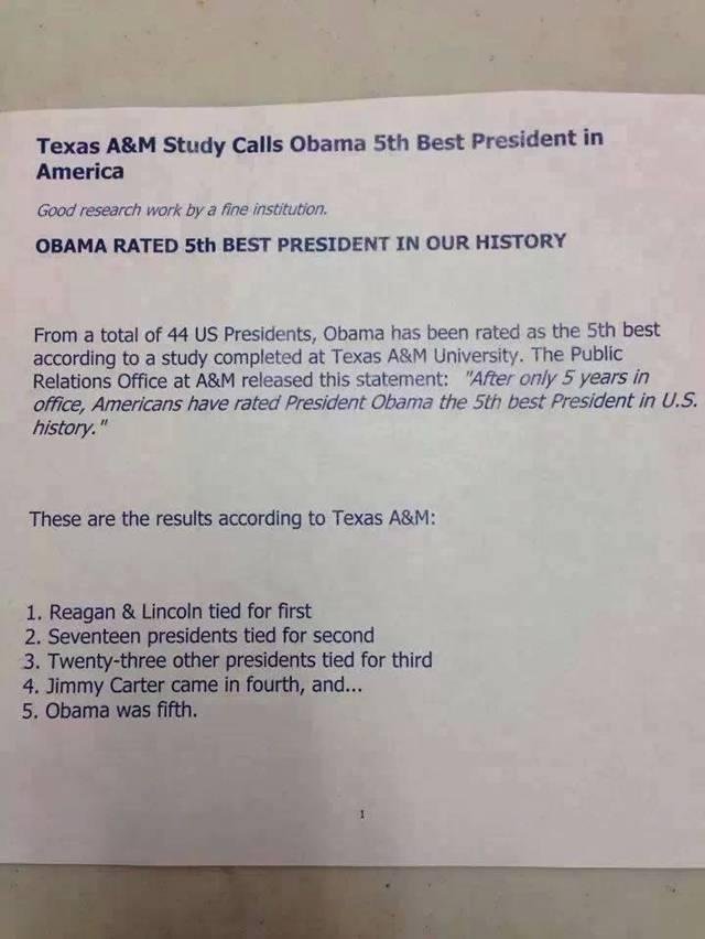 Obama rated 5th best president