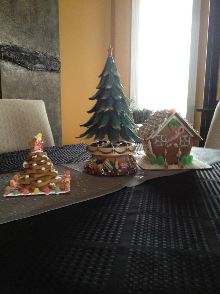 A very successful gingerbread build in the Simpson house. We completed it with only 2 kids fighting the dog only got half a pack of gum balls and it stayed together.