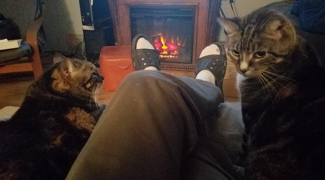 In front of the fire....
