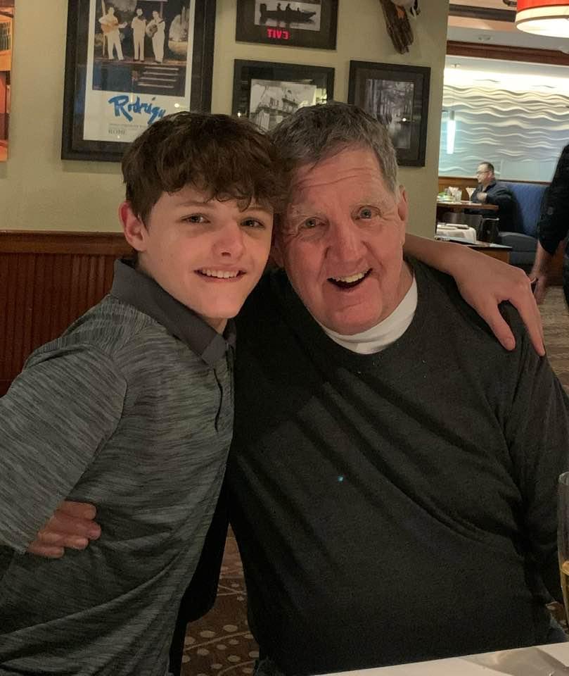 Grandson Sean and Grandpa John at Sean’s 13 th birthday family dinner.