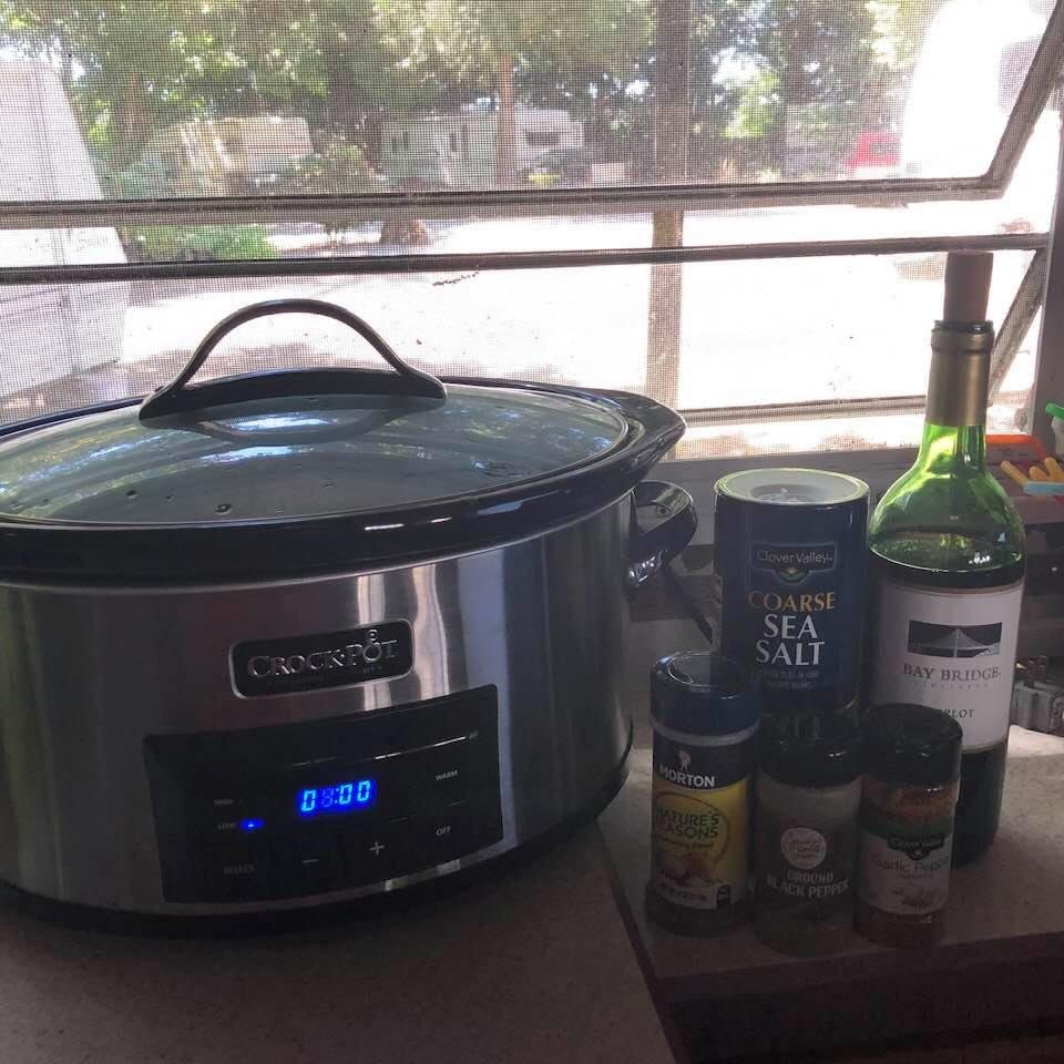 Made the best pulled beef... six ingredients... 1) London broil cut of steak, 2)Cup of Merlo, 3) salt, 4) pepper, 5) garlic pepper, 6) seasoning salt... cook on low for 7-8 hrs in crockpot, pull apart beef, and add another