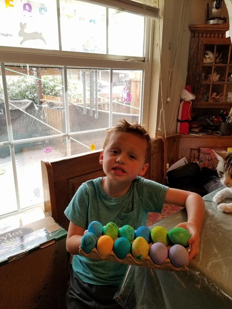 Jake's finished his eggs for the Easter Bunny to hide on Sunday😊