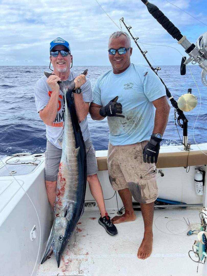 THIS is how we welcome our visitors to the Island!!!! Welcome Marty Butts!!! Nice 60-70 lb. Ono!!!!