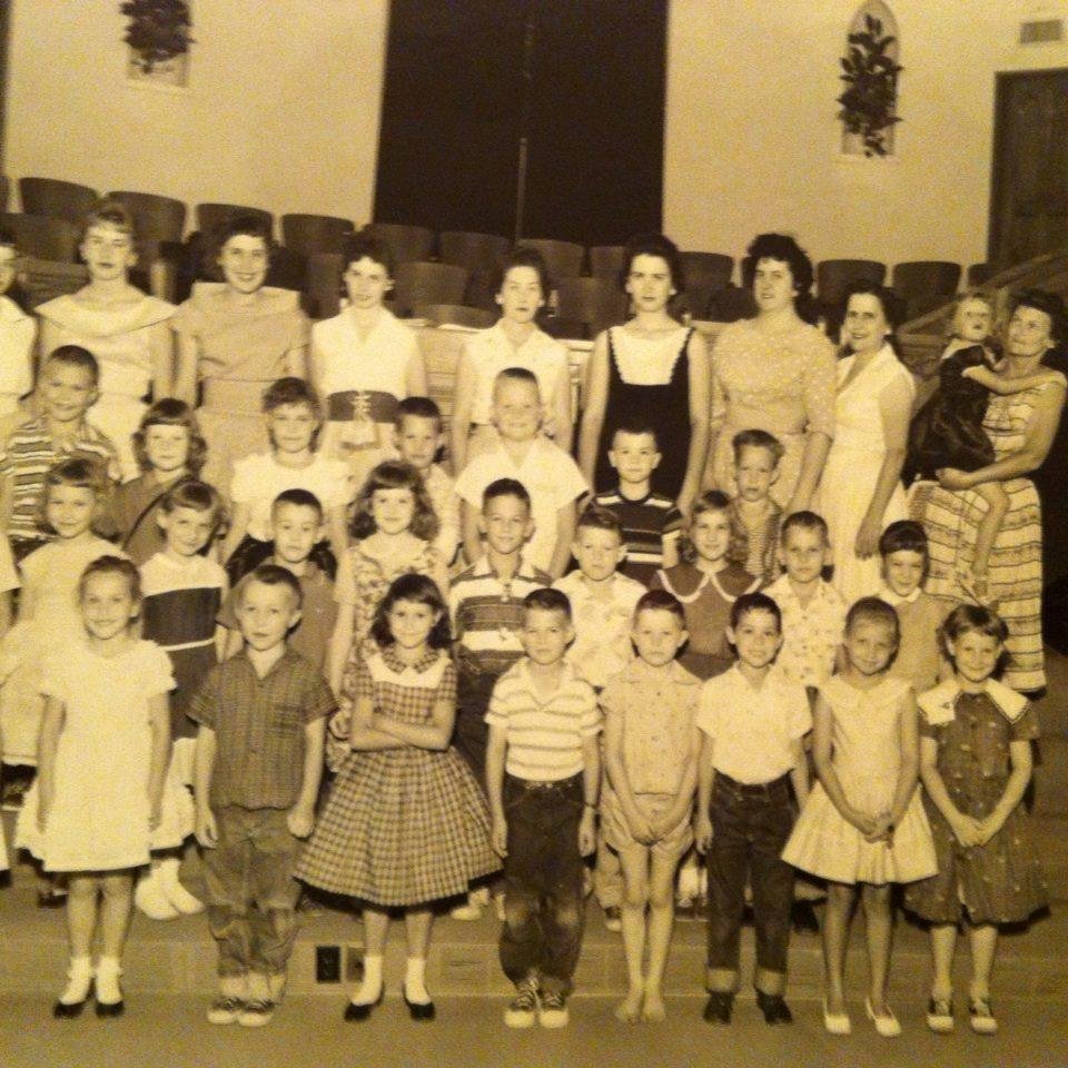 Vacation Bible School. Polytechnic Baptist Church, June of 1958. I am on the first row, second girl. I always had fun at VBS.
