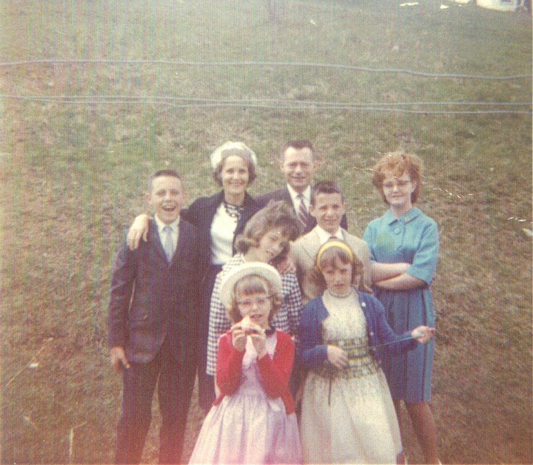 This is our family as it was in April 1963. This was taken just a few days before our father passed away. We lived in Overlook Homes. I am the one with mouth wide open, a sign of things to come! Notice the wires above o