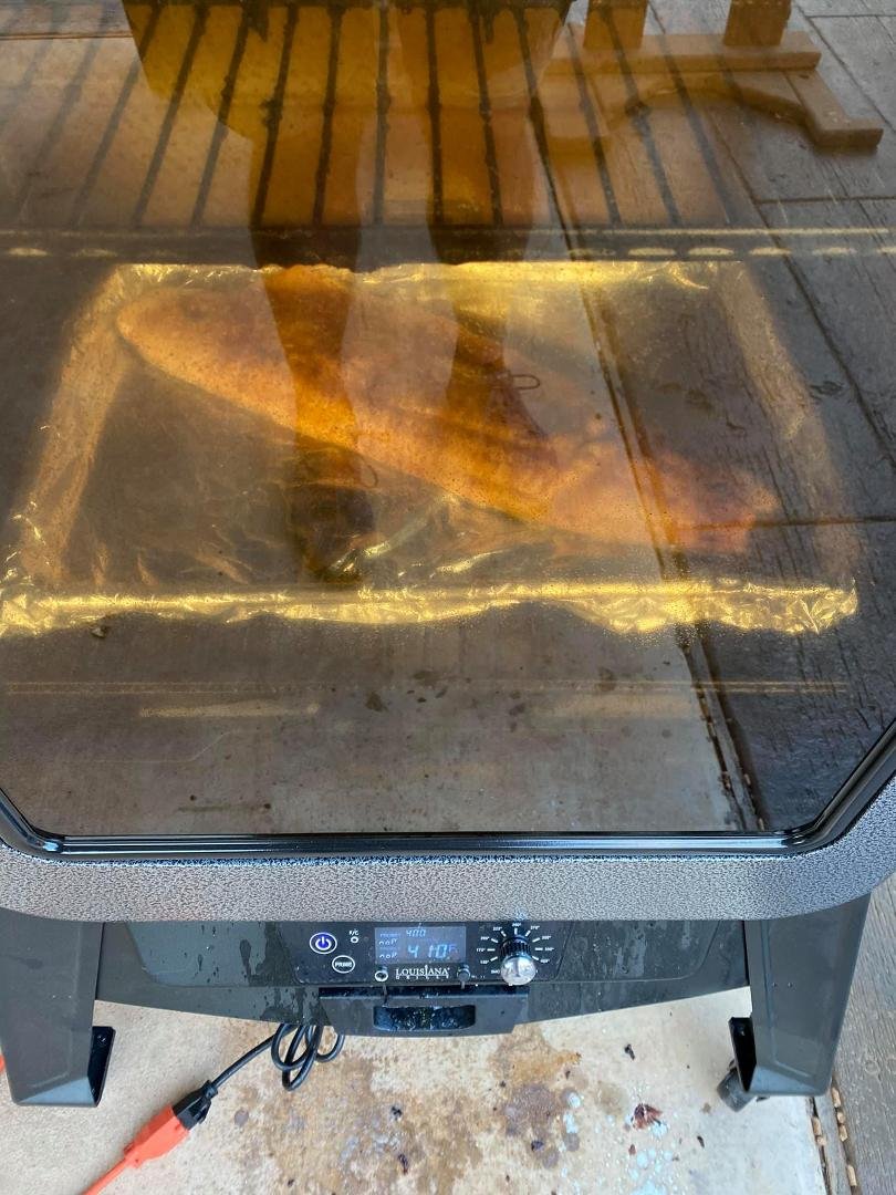 Salmon in the smoker this evening. Jim Horton I thought of you.