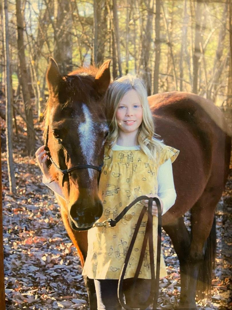 If I could freeze time today would be fine. BB is wearing a smock that Nana (Sheila's mom / BB's great-grandmother) made for Sheila when she was a girl riding her horse Dusty .