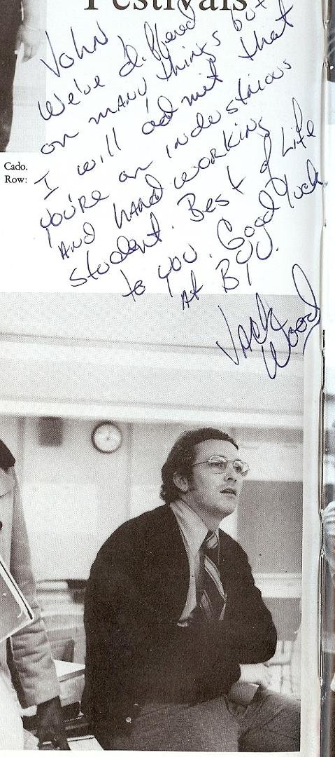My high school music composition and theory teacher, Jack D Wood, passed away yesterday. Between him and my band teacher, John Maltester, I received a complete music education in high school. Mr. Maltester taught me how m