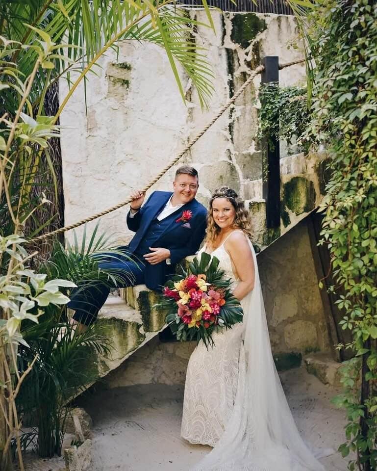 A beautiful picture of the bride and groom in Tulum, Mexico.