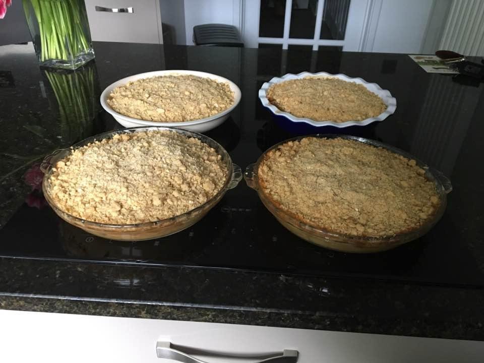 Four apple crumbles ready for lunch today!