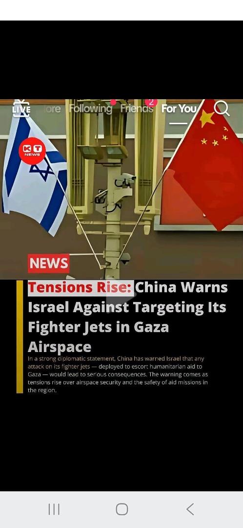 China just warned Israel not to interfere with their Jets escorting relief Aid to Gaza, or suffer the consequences!