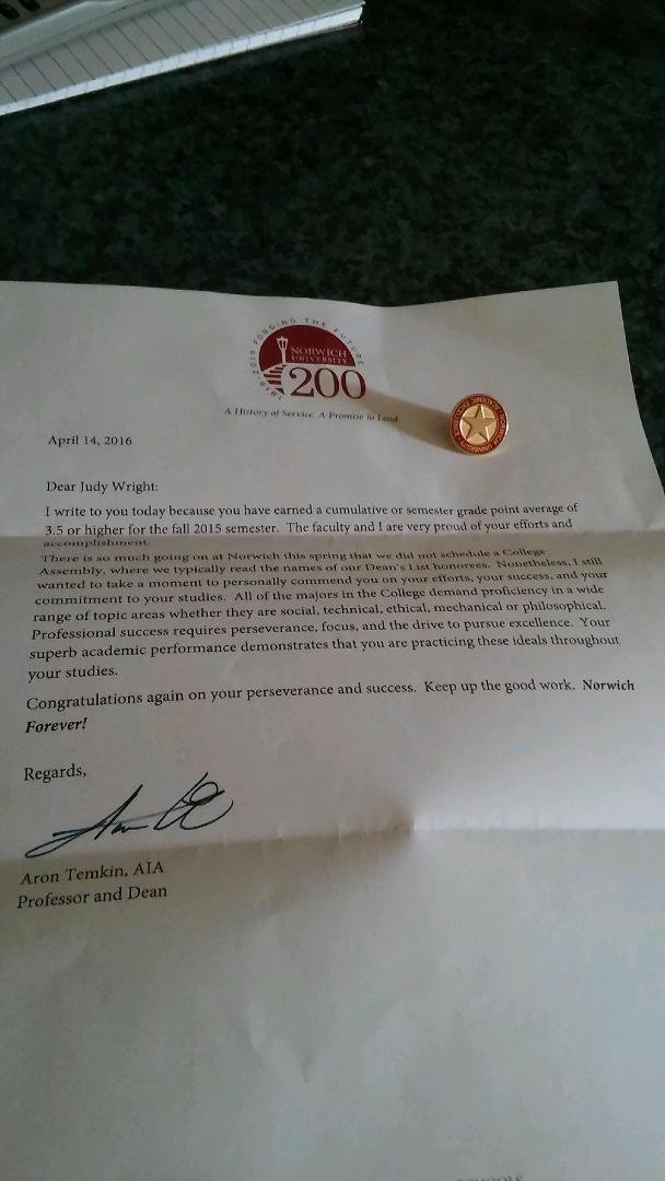 Finally posting my letter with my pin for my GPA that I received.