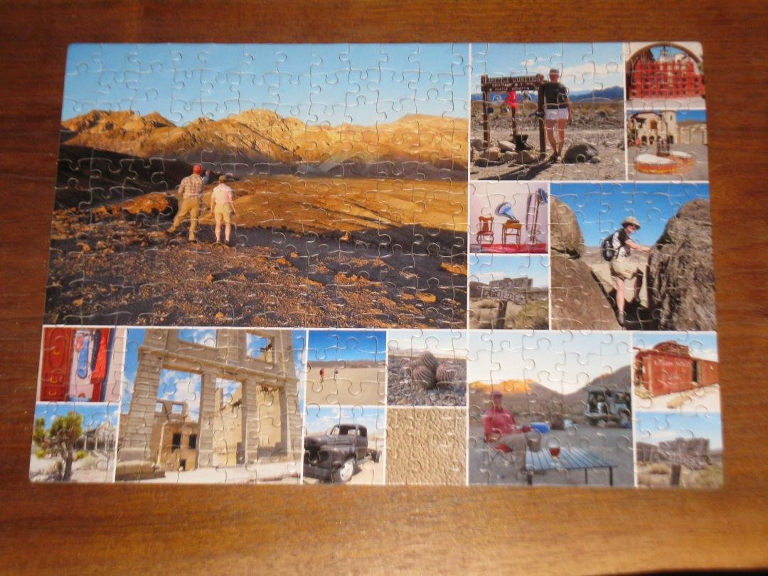I just finished putting together a wonderful jigsaw puzzle that Emily Hackett gave us for Christmas: A collage of photos from our last trip to Death Valley, where Emily joined us for nearly a week. I can't remember when I'v
