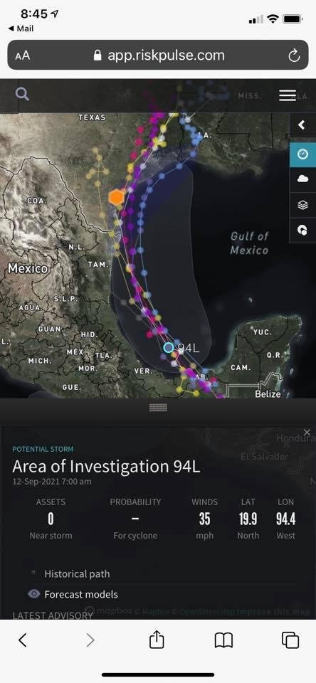 This Watchtower is being initiated for Riskscore-Level (Rs-L) Orange for awareness of potential impacts to logistics and business operations across the western Gulf Coast early this coming week. An area of thunderstorms in