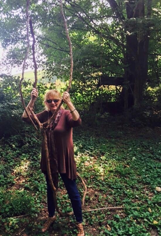 Cindy deciding whether to be a swinging chick...or not😉 on The Virginia Creeper Trail
