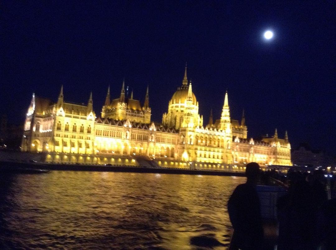 Budapest at night from our long ship.