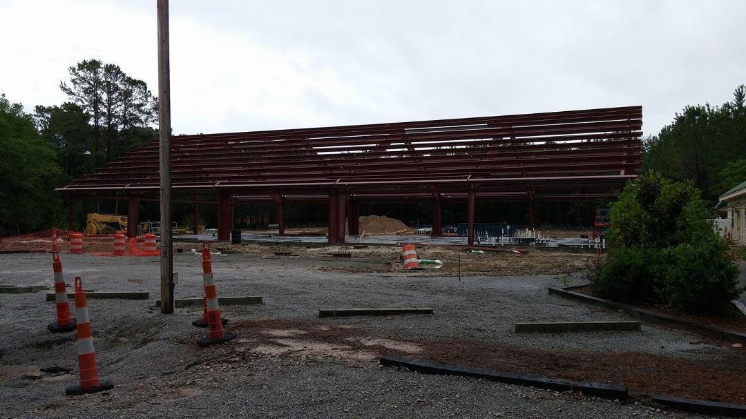 In spite of 3 days of downpours and 7-10 inches of rain locally, the first section of steelwork has been erected for the new Christian Life Centre at our church. 

Today has turned out to be another Silver Bay Day with a te
