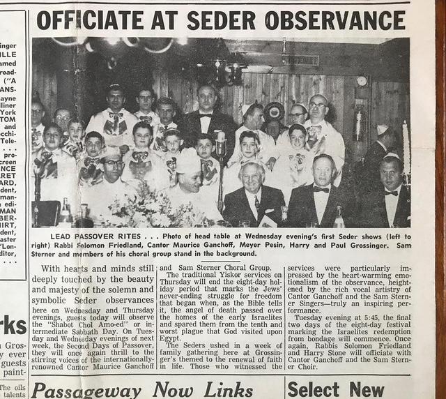 Cantor Moshe Ganchoff with Samuel Sterner's choir at the seder 1961.