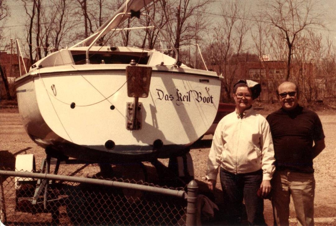 TBT - 1983 - Mom & Dad with their sailboat in Peoria somewhere down by the Illinois River.