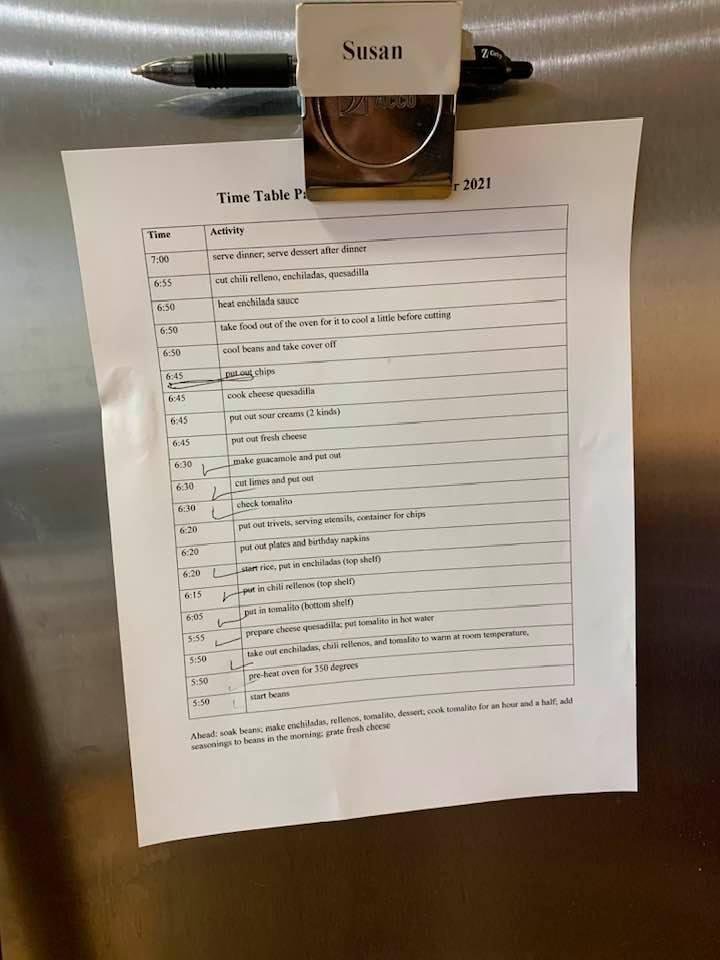 Checklist for Patrick’s half birthday dinner.