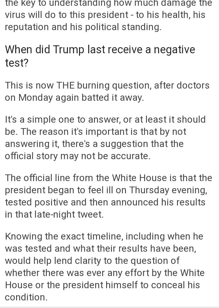 For me a much more important reason: Did Trump know he was positive before the Debate so shouting at Biden to infect. Biden????