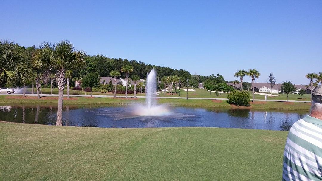 Finally hit the links today. 3 years since my last exploits on a course. 9 holes with one par. Village group plays twice a month, once on campus & once at an offsite.  Picture taken at 9th tee on Argent Lake course one of t