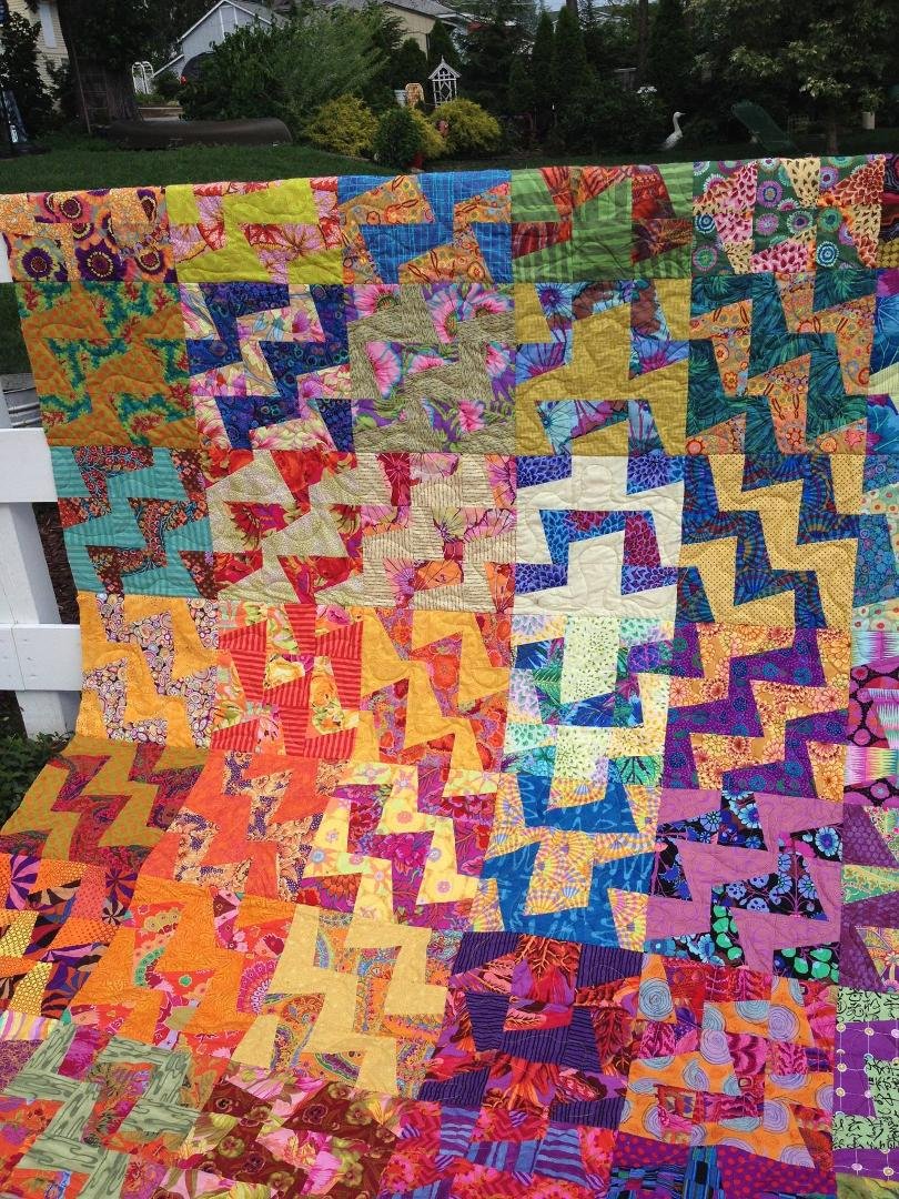 finally done, except for the binding. from a class last summer at quilting by the lake.