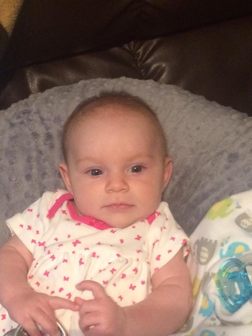 This is my granddaughter, Julianna, 2 months old. I see a family resemblance; any ideas? Hint: only the family will get this.