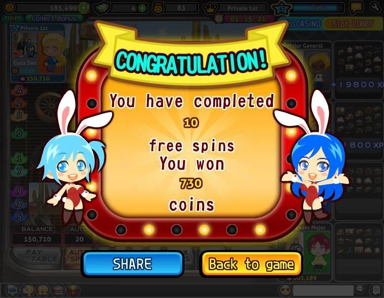 Carla Benway played the "Wild West" Free spin and won 730 coins in Let's Vegas! Come to join now!