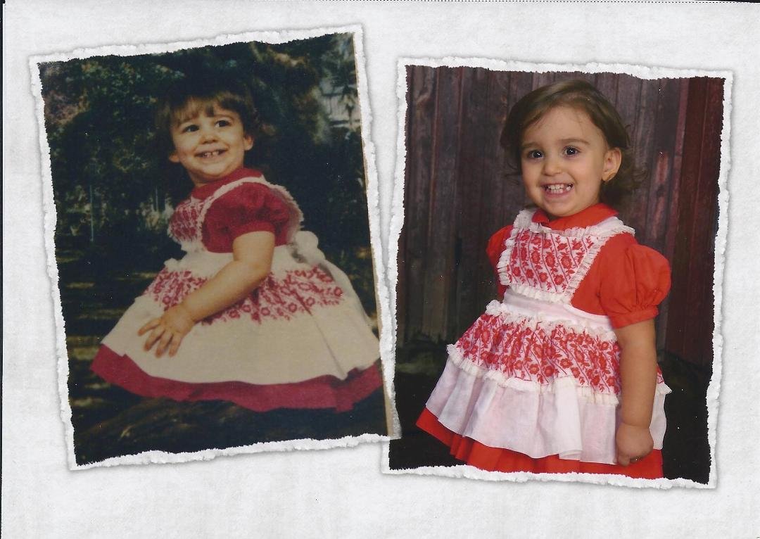 Here's a "Throw-Back" Thursday offering. Oh, my, da ja vu! The one on the left (Krista) is celebrating her Birthday (my little girl). Isabella on the right (her little girl) is wearing a dress, worn by both her Mom and her 