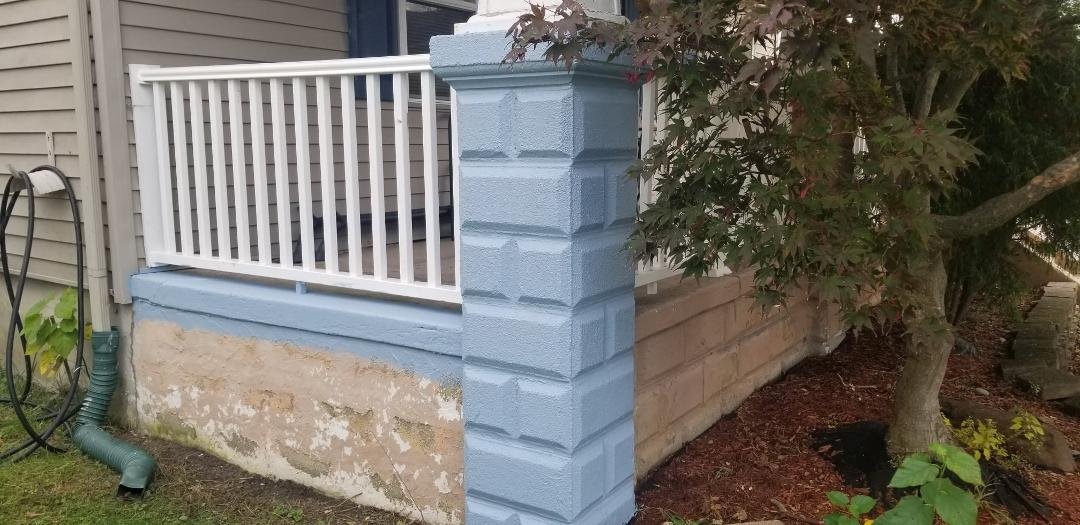 At my age kneeling, patching cracks, and using a wire brush to scrape paint is a killer but I think my wifes choice in a new color was spot on.