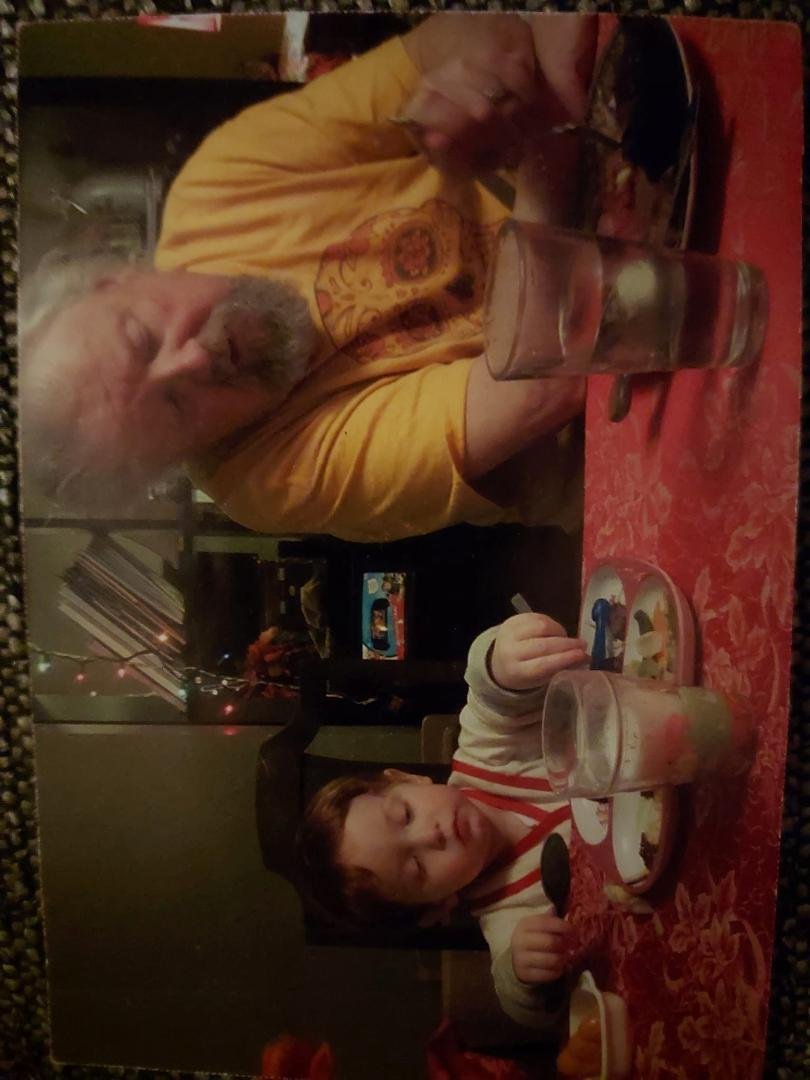 Isaac and his idiot Grampy enjoying a lovely repast as the Titanic goes down. We thoroughly enjoyed the steak and urinary tract pie.