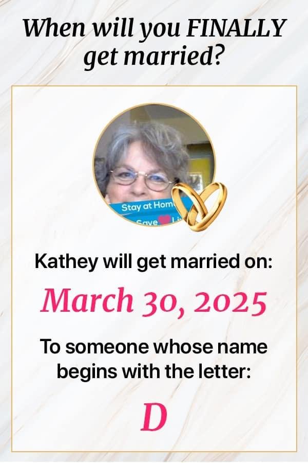 LOL I’ll be too old to walk down the aisle! Another app right before this that I’m going to end up having twins! Watch for the newspaper headlines!