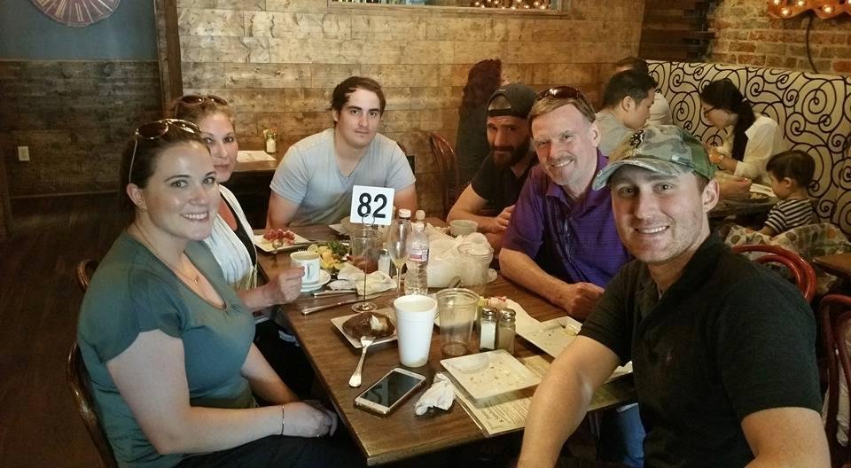 My son Aaron and wife Rebecca had 5 hour layover at DFW Airport from Vail trip so the family hooked up in Historic Old Grapevine Sons Nathan and Colin and Margaux catching up!