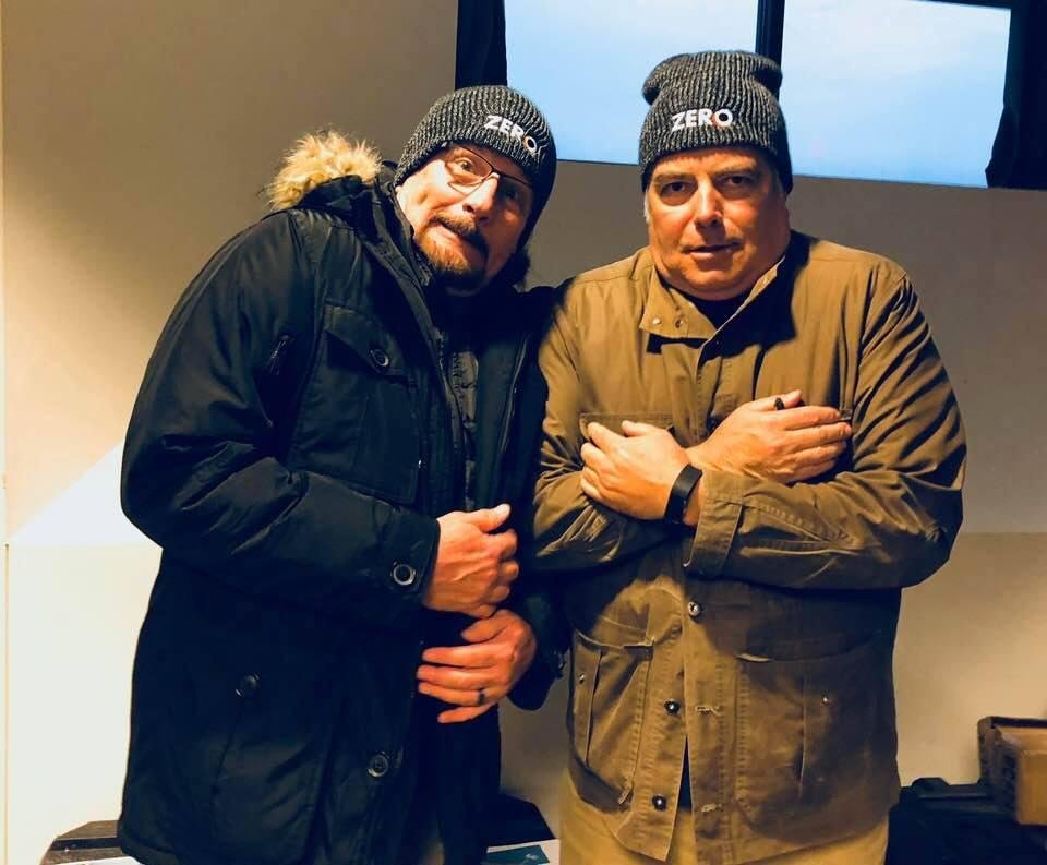 JR and I enjoying the freezing weather in Atlanta but our heads are warm with our “Zero EFX” hats from Sean Devereaux & His Magnificent VFX Company