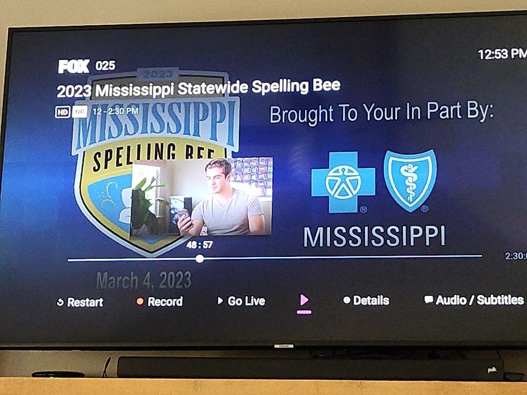 I have the Mississippi spelling bee on the TV while I do some things around the house. This caught my attention and is quite embarrassing especially considering the show it's on. Do you see it?