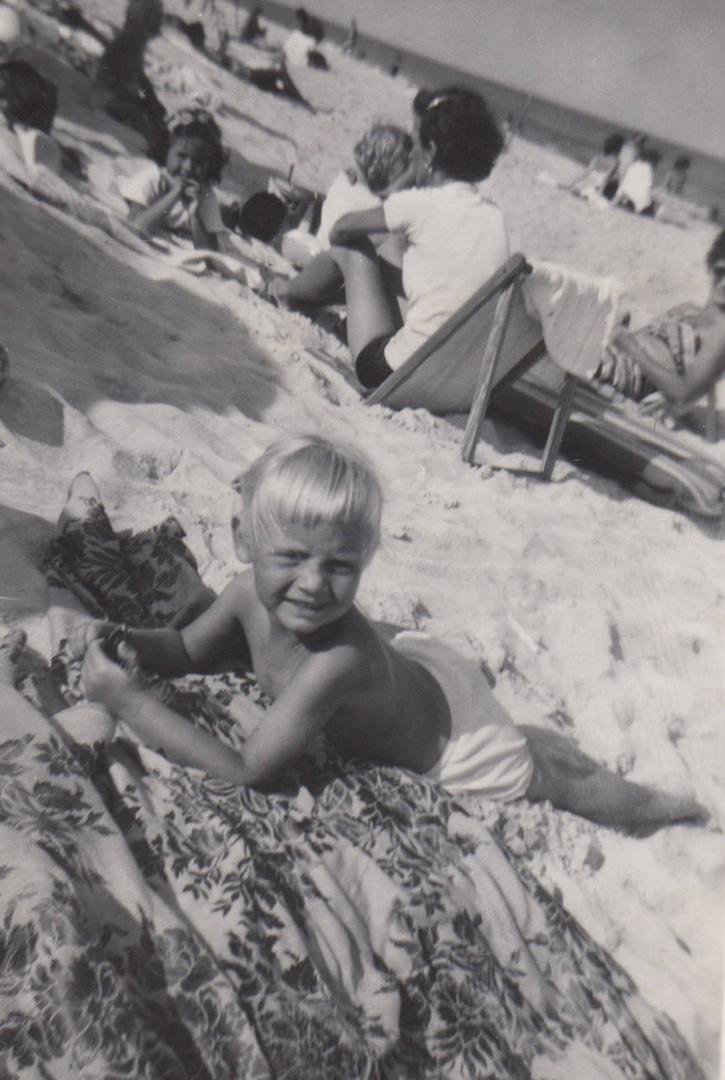 I know I should not post this, but I must. My sister, Mary Ellen Hallingse, sun bathing on the beach TOPLESS!...