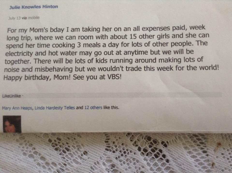 Getting ready for my trip to San Carlos, Arizona. Several years ago my daughter, Juliana sent this to my Facebook. I got a chuckle, I hope you do too!!