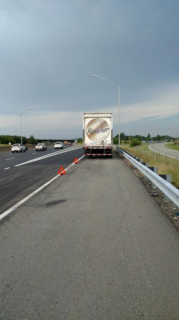 Already 2 hrs late. Now this, a blowout on my trailer. Probably another hour or so down the drain. I hope I don't have to layover tonight. I'm supposed to start my colonoscopy prep Sunday at noon. Something always happens t