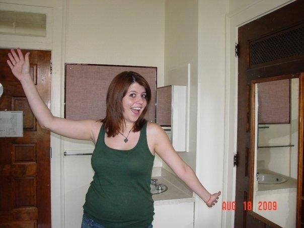 All excited! Laura gets to live in a room the size of her closet with another person!