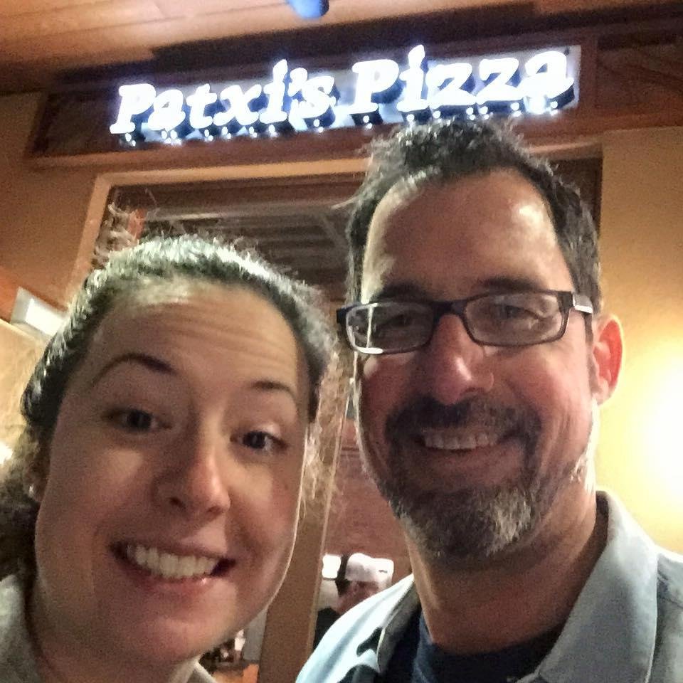 Dad and daughter hanging out, having a great time. Pizza and movie (Ex Machina). With Jackie Wright