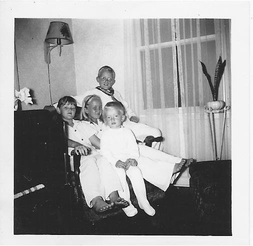 TBT - Joyce, Carol, Bernie and Johnny after summer baths - looking tan! 1948