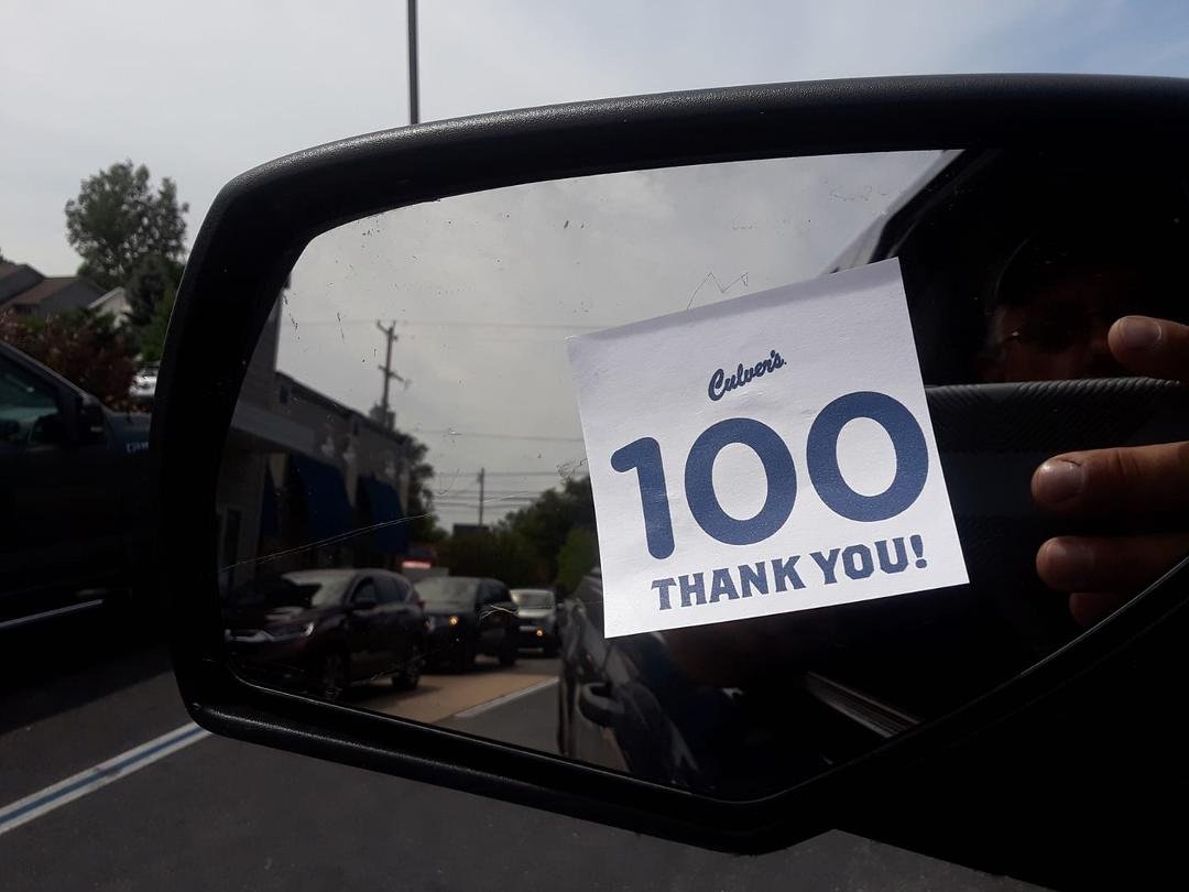 Culver's drive thru im the 100th customer and got a free meal