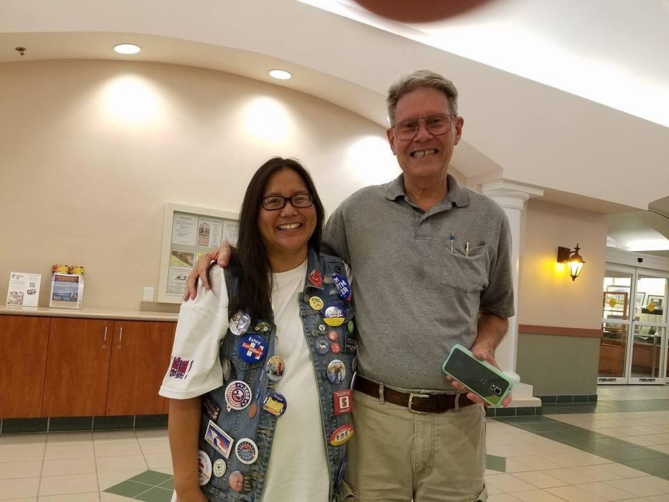 The Boss Lady, Julie Hong, from San Francisco, helping Hillary to win BATTLEGROUND state, Florida, with fellow volunteer and new friend!