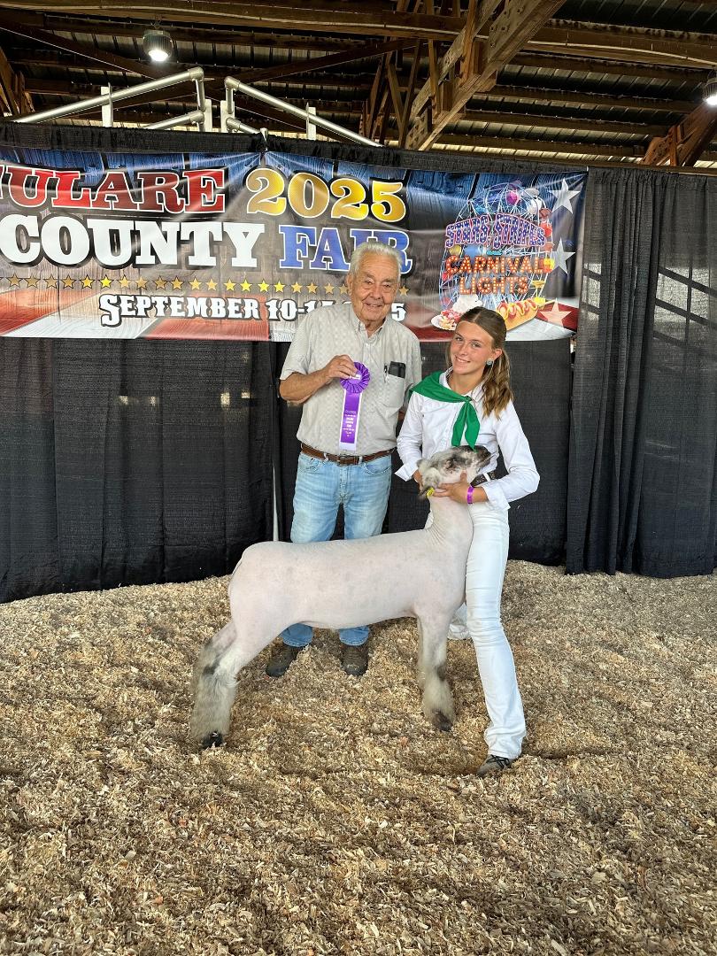 Bristol, thank you for all your hard work in getting this lamb ready for this fair. This is the Champion 4-H Speckle lamb. Congratulation on your third place in showmanship.
