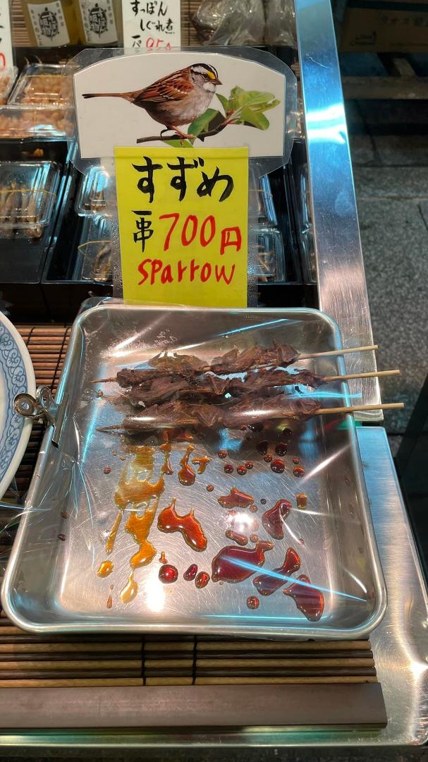 SPARROWS TO EAT?! An offering at a major indoor food market. I thought, my God, do they eat dogs too? I think the answer to that is, no; no dog meat seen, or bugs, or other really nasty stuff like we saw in China years ago.