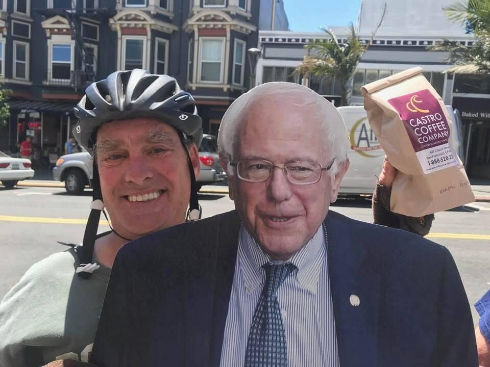 Can you believe it? Bernie right there on Castro by my favorite coffee place.