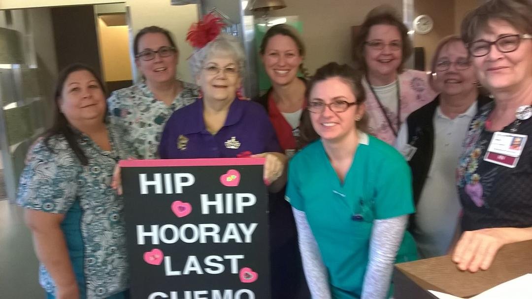 Another photo from my big day at the Auburn Cancer Center with the chemo nurses and staff that have taken care of me since August 1st.