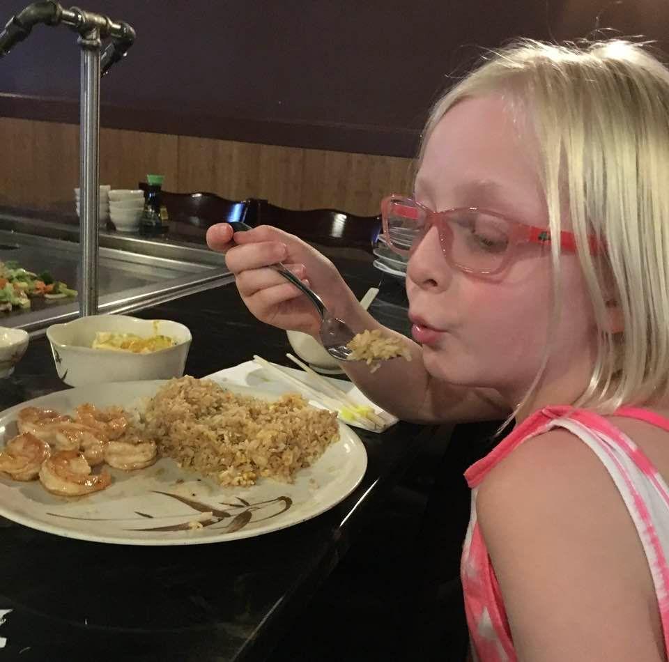 Dinner at Japanese Steak House, their favorite place.